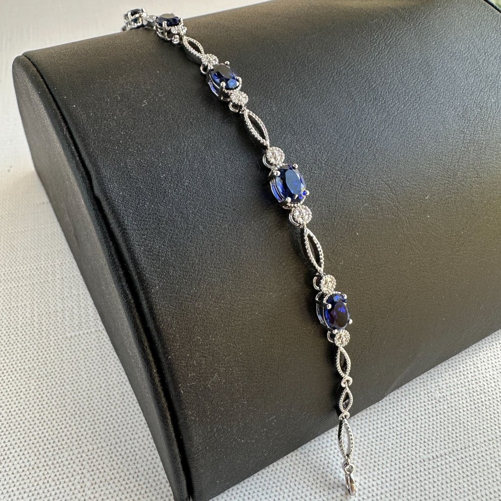 Jwbr Sterling Silver Sapphire Blue Bracelet 7.25